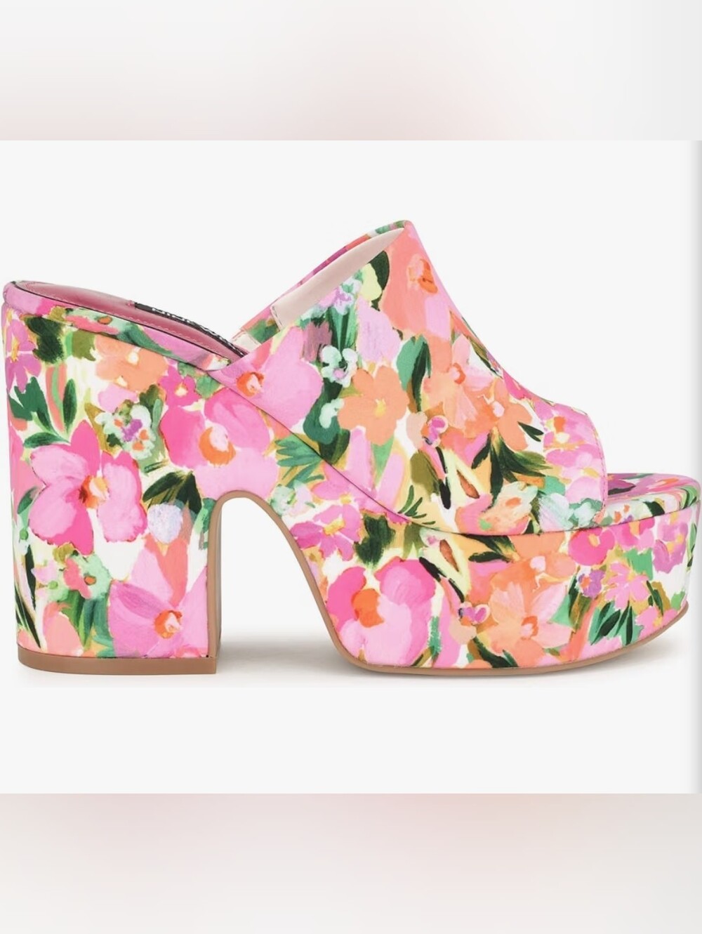 Nine West Floral Platform Mule Heels in Pink and Green